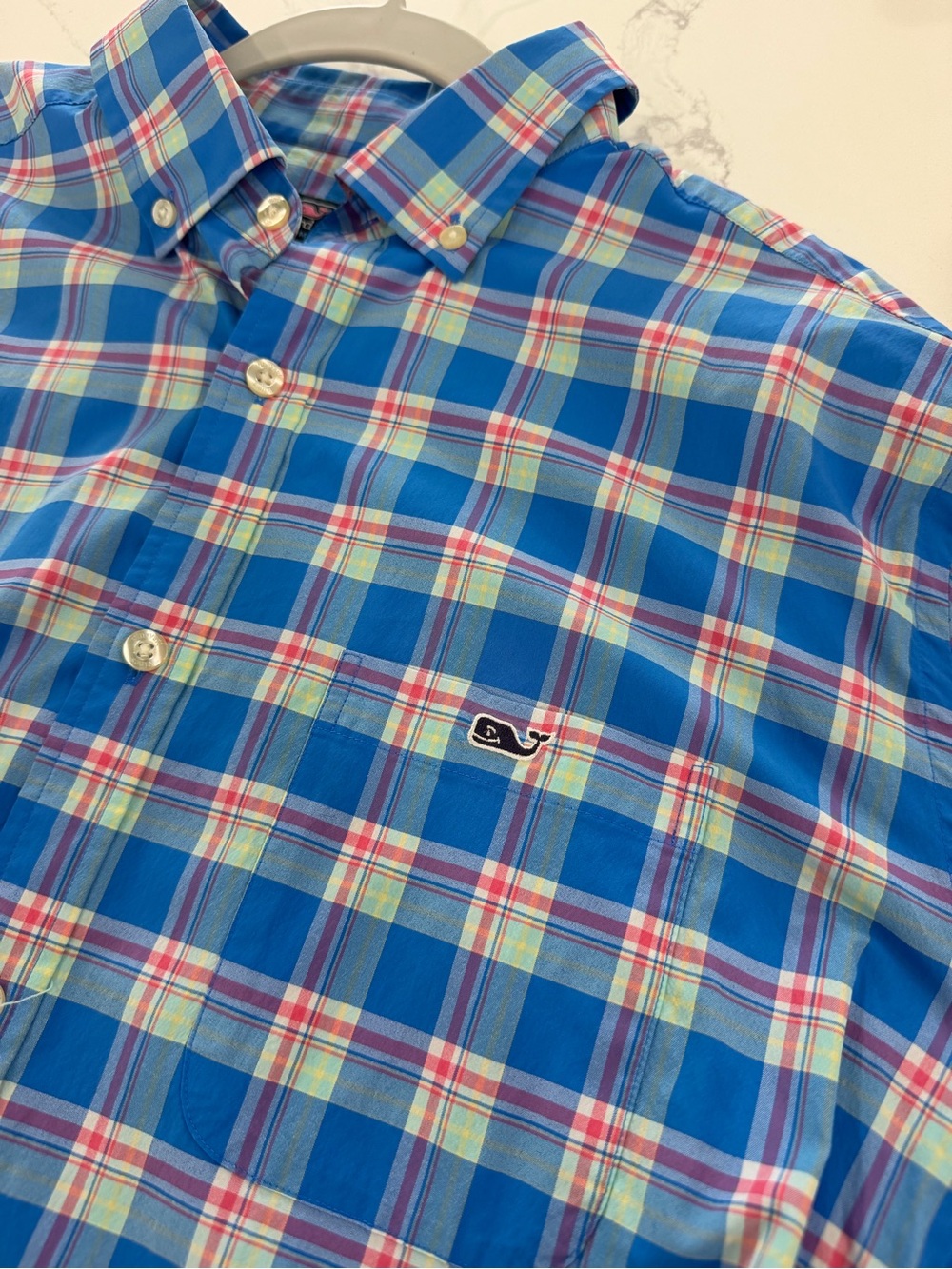Vineyard Vines Performance Classic Fit Tucker Shirt Mens L Plaid Blue Stretch